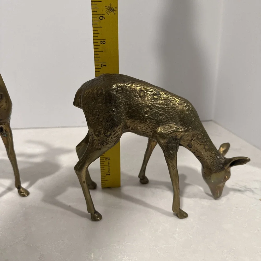 Vintage Large Brass Deer Buck And Doe Figurines Solid MCM